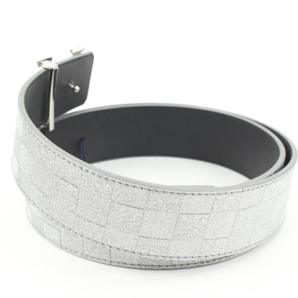 Louis Vuitton Glitter Silver Damier LV Pyramide 40mm Belt 37LV128S - Picture 9 of 12